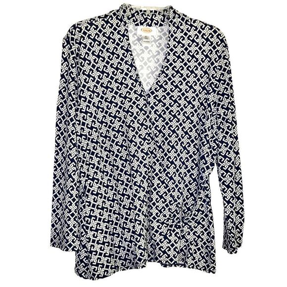 Talbots Wrap Style Geometric Print Top in Navy/White Women’s XL - Picture 2 of 8